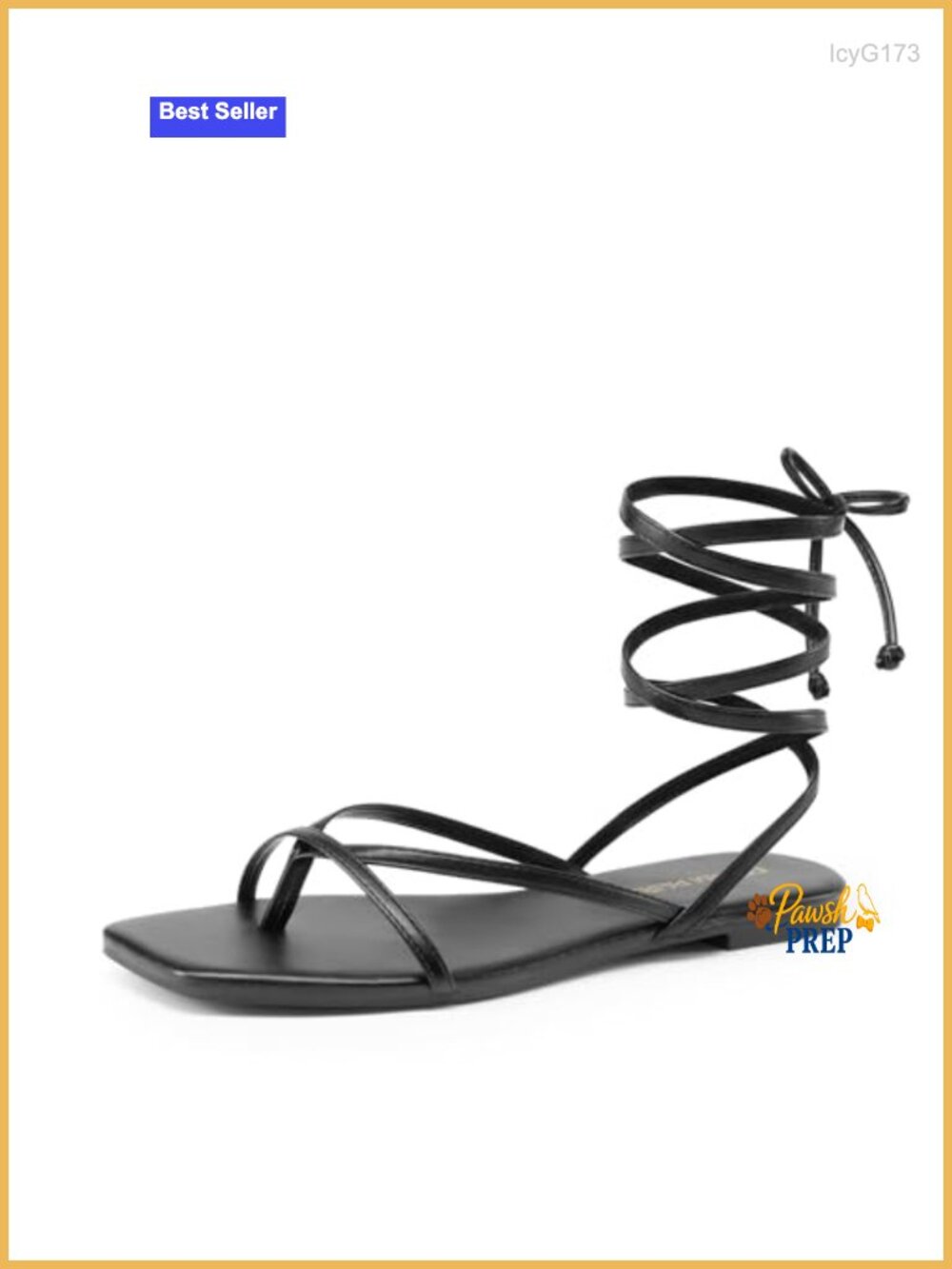 Faux Leather Lace Up Gladiator Sandals Square Toe Flat Walking Sandals
